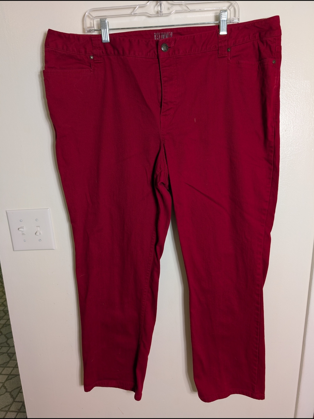 Stretch Straight-Leg Pants in Deep Red Denim